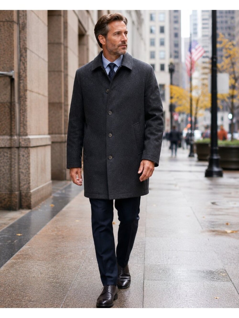 Lauren Ralph Lauren Mens Charcoal Wool Overcoat 50R Button Front Classic Style